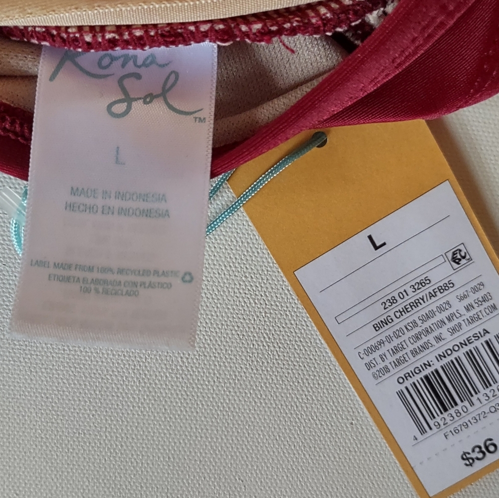 Kona Sol Maroon One Piece Rouched Swim Suit Large - Picture 8 of 13